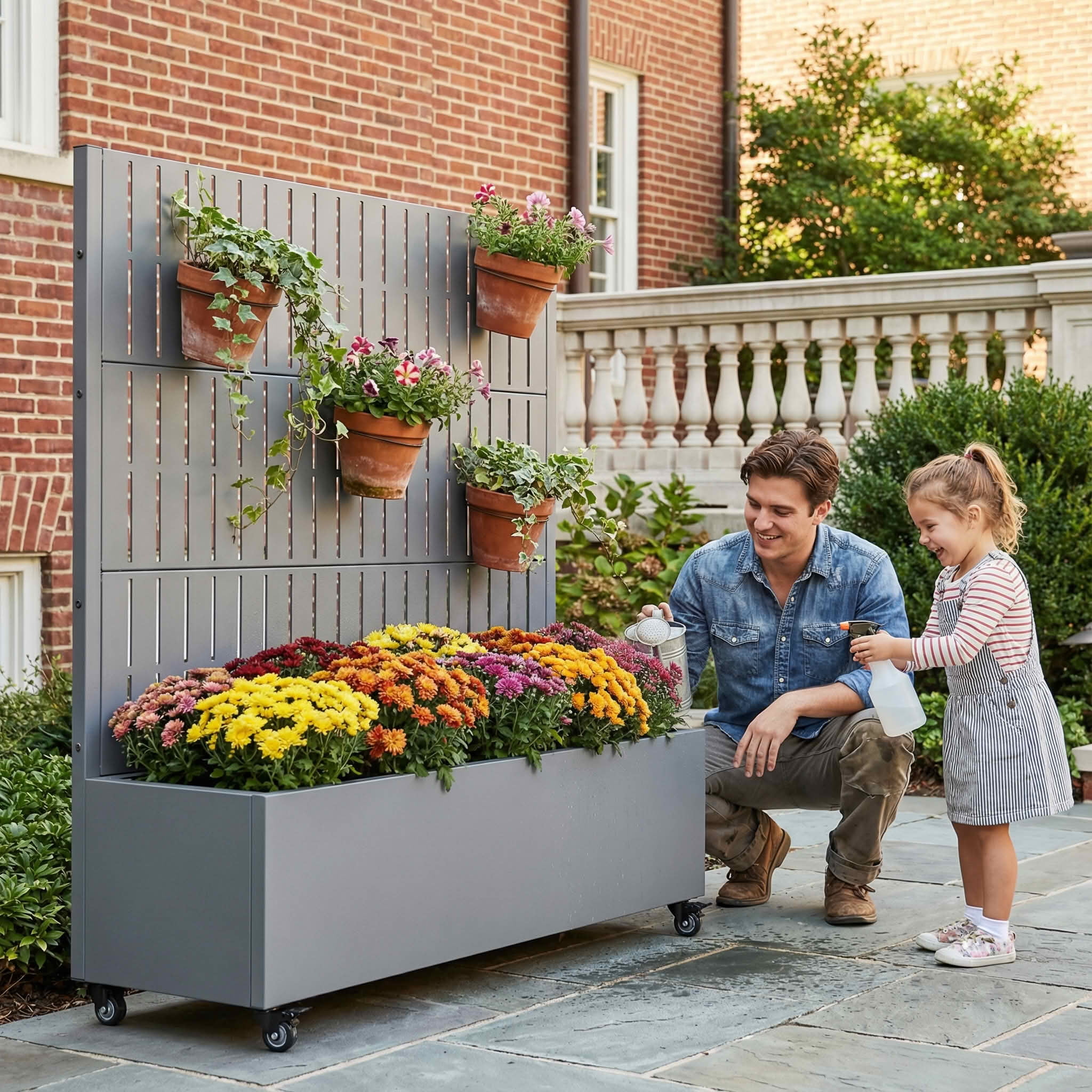 MAYEERTY 47X47" Metal Outdoor Gray Privacy Screen with Planter Box for Backyard & Garden, 3 Piece Set