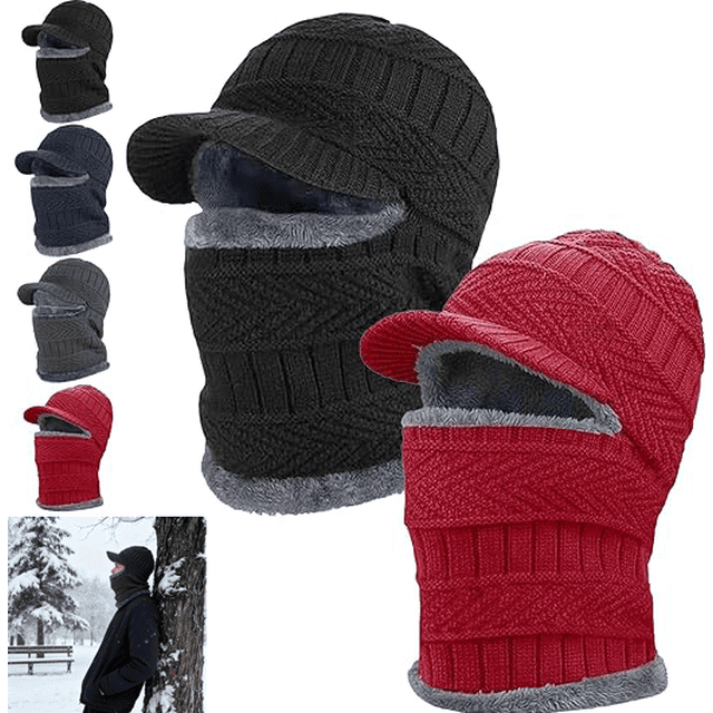 Tuque de Protection Intégrale, Tuque Chaude de Cyclisme et de Ski Masque d'Hiver Tuque de Protection Intégrale pour Hommes Femmes, Tuque 2 en 1 avec Foulard et Masque