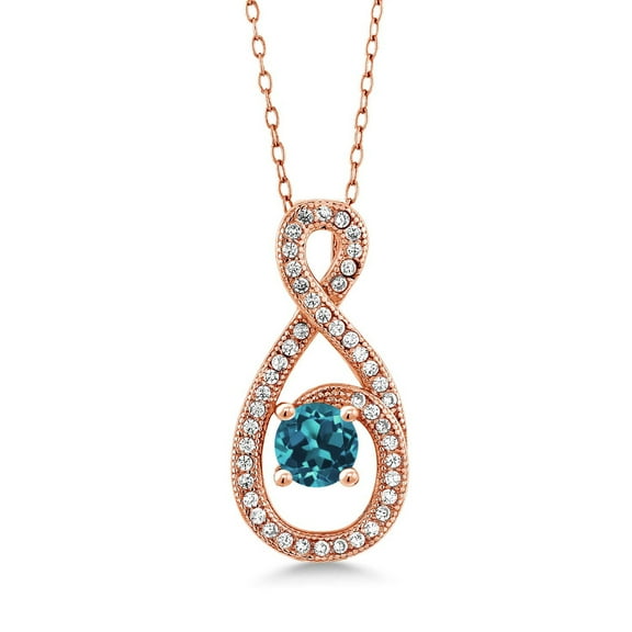 Gem Stone King 1.30 Ct Round London Blue Topaz 18K Rose Gold Plated Silver Pendant with Chain