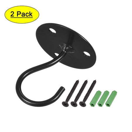 Uxcell Ceiling Hooks Wall Mounted 55mm Round Plate Iron Black 2Pack