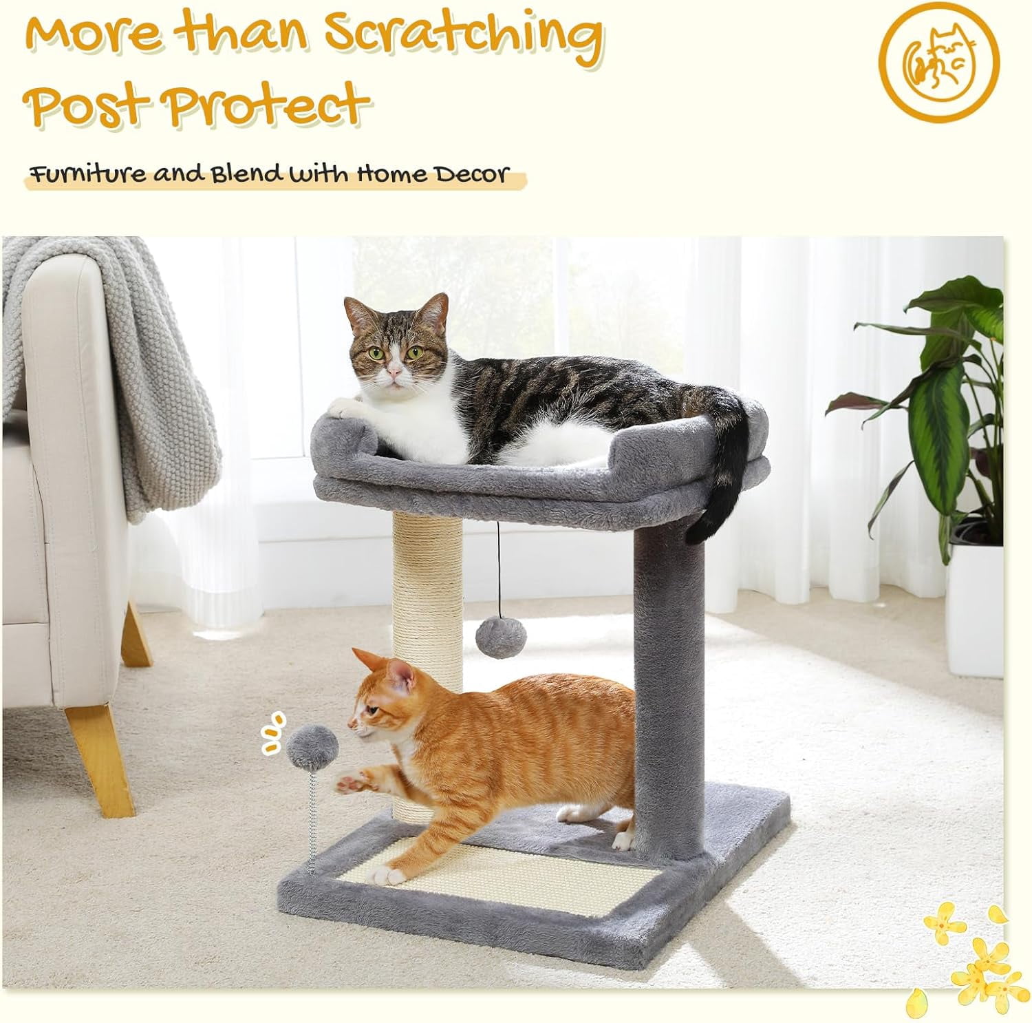 Cat Scratching Post Tower with Removable Bed, Play Ball, and Large Top Scratcher Pad for Kittens and Cats