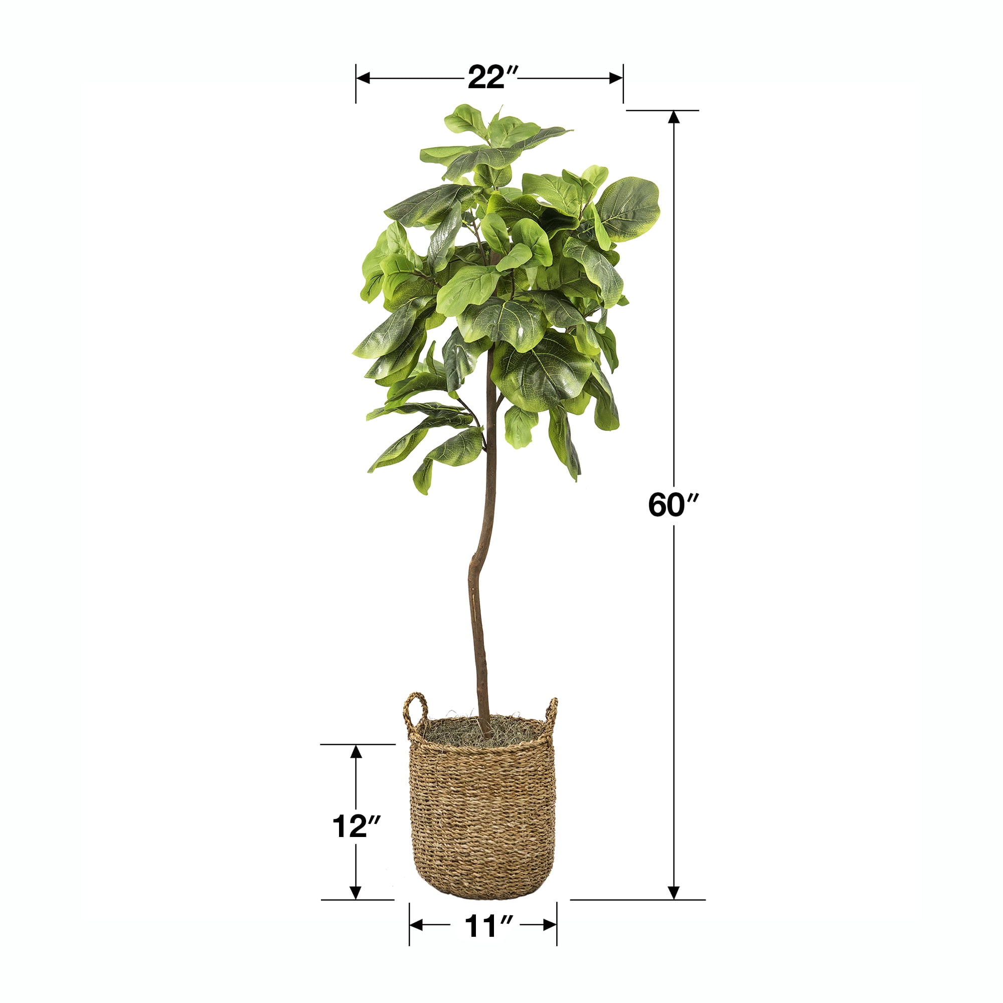 Artificial Trees, 5ft Artificial Fiddle Leaf Fig Tree in Handwoven Handled Basket by LCG Florals, Fake Indoor Faux Tree for Living Room, Office, & Home Decor
