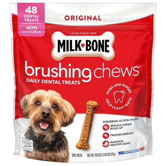 Milk Bone Brushing Chews Original Chicken Flavor Daily Dental Dog Treats, Mini, 18.9 oz Bag