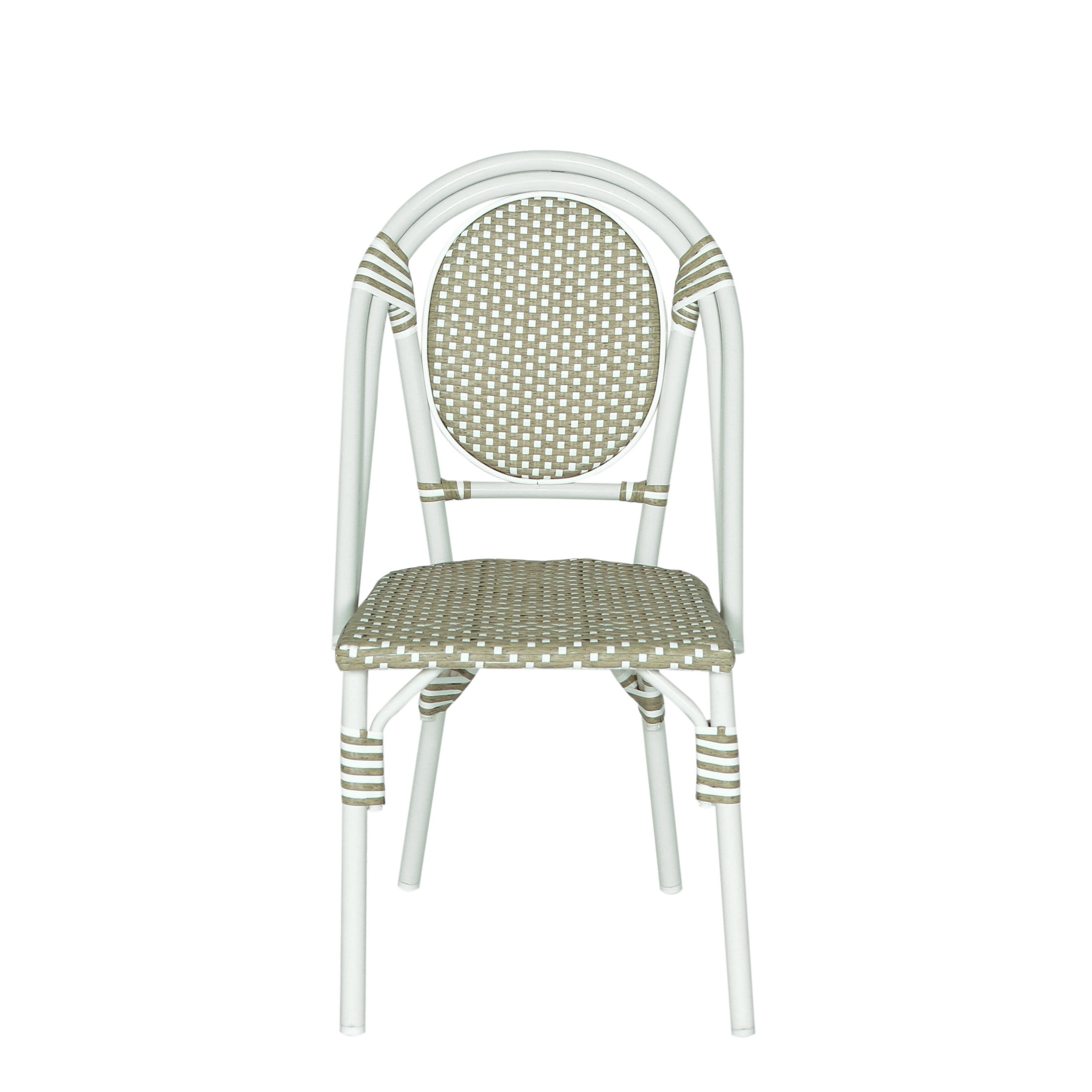 Christopher Knight Home Rattan French Bistro Outdoor Chairs, Aluminum Frame, White+Green, Set of 2