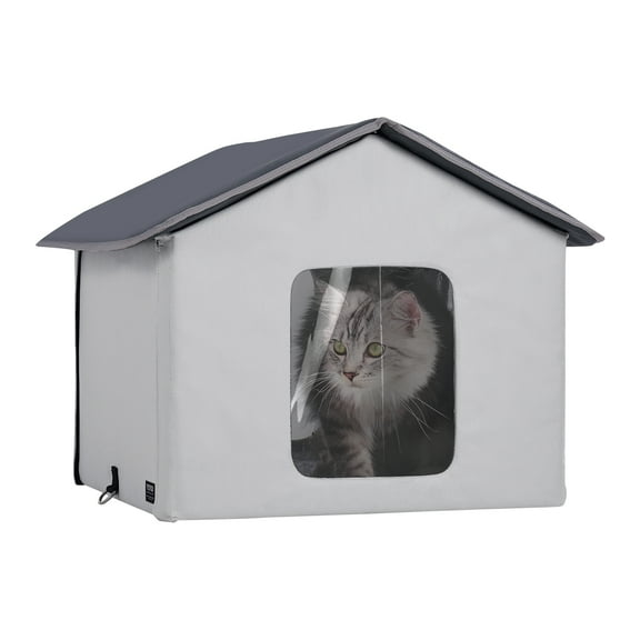 VEVOR Heated Cat House, Outdoor Kitty Shelter with Timer, 600D Oxford Cloth Foldable Cat Shelter with Heated Pad for Winter to Stay Warm and Cozy, Gray (Middle)