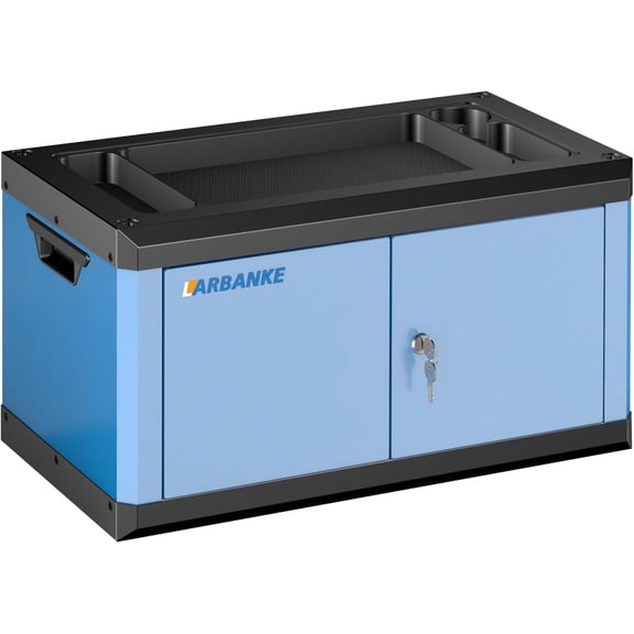 LARBANKE Heavy-Duty Lockable Double-Door Tool Box with Multifunctional Countertop,Portable Tool Box with Connecting Holes for Expansion,Durable Construction for Garage,Workshop,Warehouse Organization