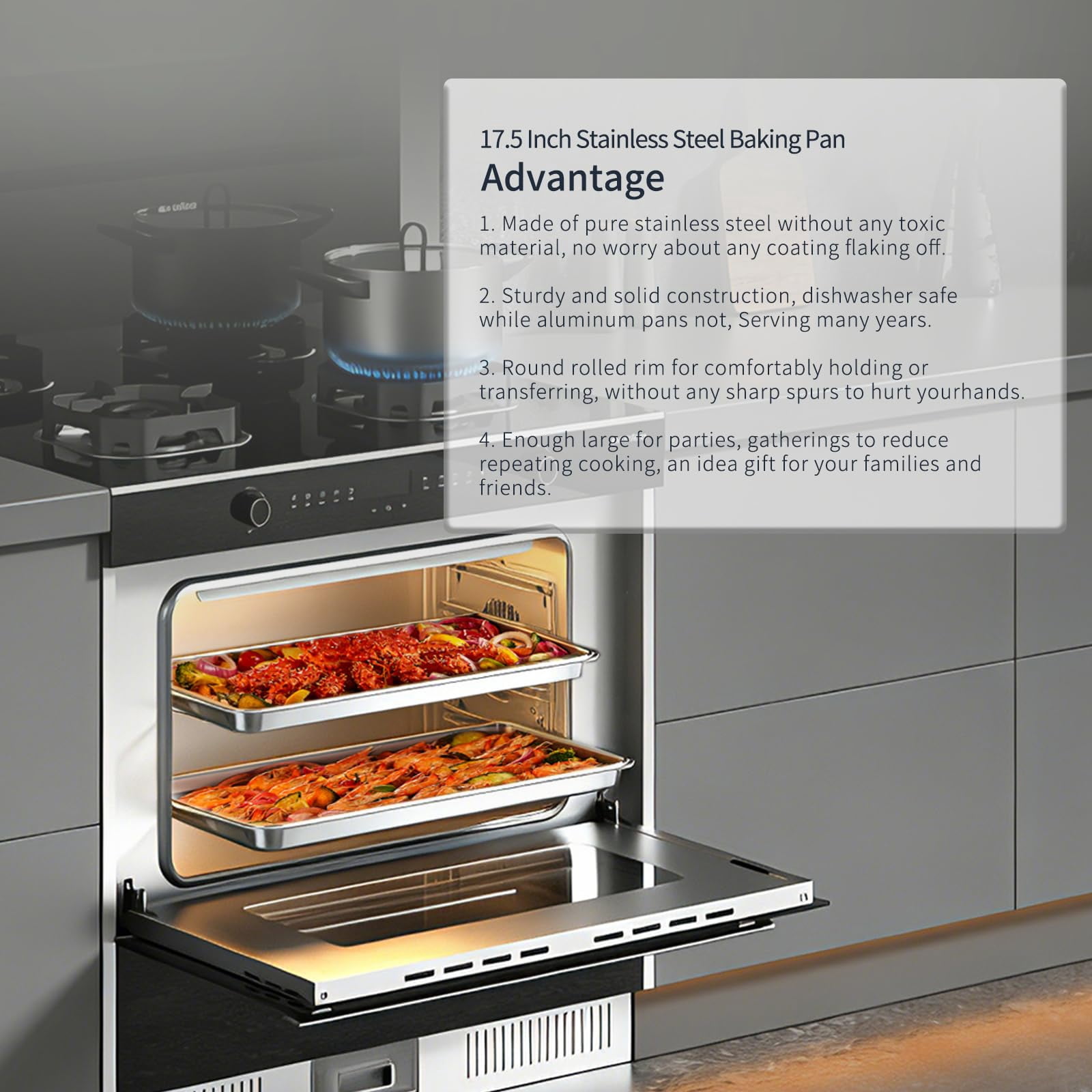 Stainless Steel Baking Sheet Set Of 2-16" X 12" 1" Heavy Duty Cookie Sheets For  Rust & Warp Resistant Oven Tray Non Dishwasher Safe Pans Cooking Roasting Broiling