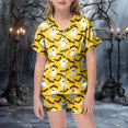 thumbnail image 2 of TOWED22 Halloween Pajamas Girl Silk Pajamas Button Up Shirt and Shorts Satin Pajama Set 2 Piece Loungewear Sleepwear Outfit Sets for 2-13 Years(Yellow,8-9 Y), 2 of 5