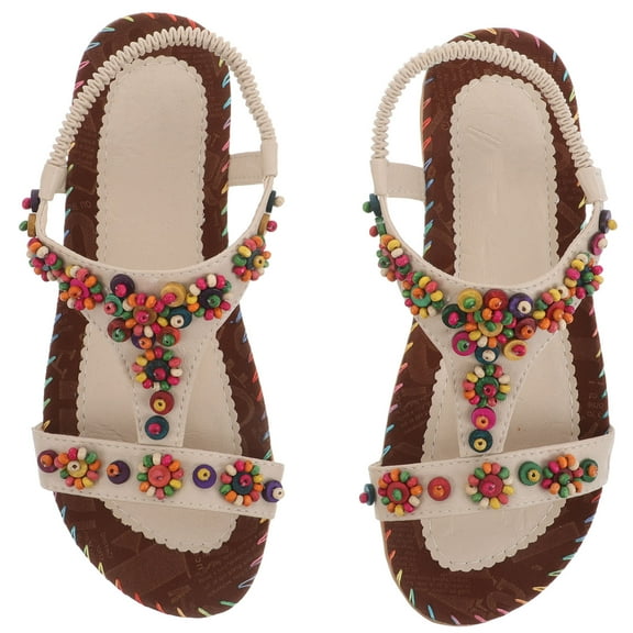 ELAYARD Women’s Strappy Comfort Sandals, Dressy Flats, Beige, Lightweight, , Casual -On Shoes