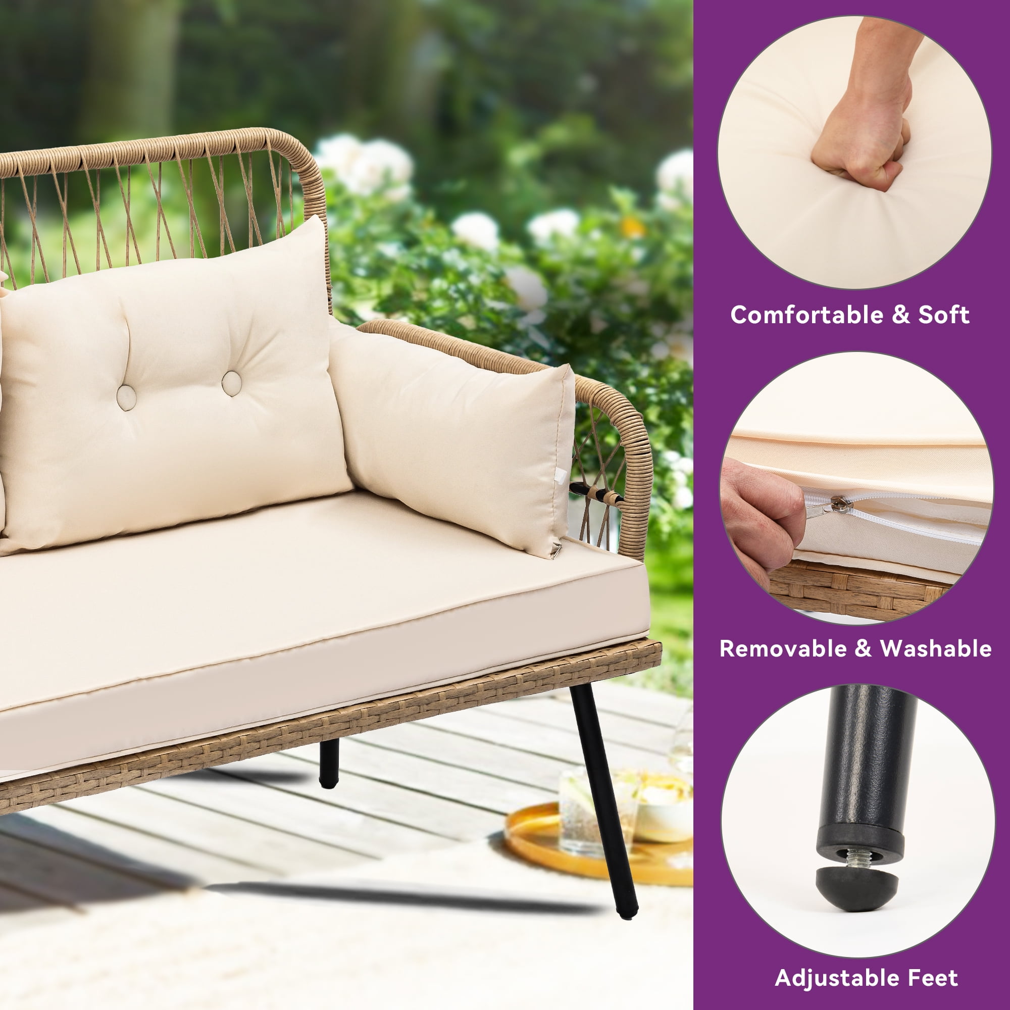 Dextrus 2-Piece All-Weather Outdoor Wicker Loveseat,&nbsp; Rattan Conversation Patio Furniture Set, Perfect for Backyard, Balcony, and Deck - Light Brown + Beige