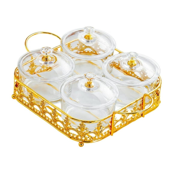 yotijay Dried Fruit Snack Serving Plate Candy Nuts Dish with Lid Multi Compartment Table 4 trays