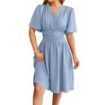 thumbnail image 1 of Women'S Dress Summer Deep V Neck Elegant Ruffle Mini Dress Waist Dresses Blue S, 1 of 10