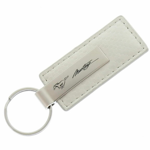 AutoGold Ford Mustang White CF Carbon Fiber Leather Logo Key Chain Ring Tag Fob Lanyard KC1557.MUSS