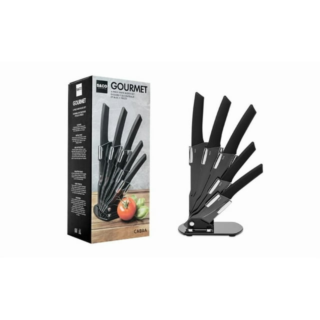6‑Piece Matte Black Kitchen Knife Set – Chef’s, Bread, Slicing, Utility & Paring Knives in Fan Acrylic Stand