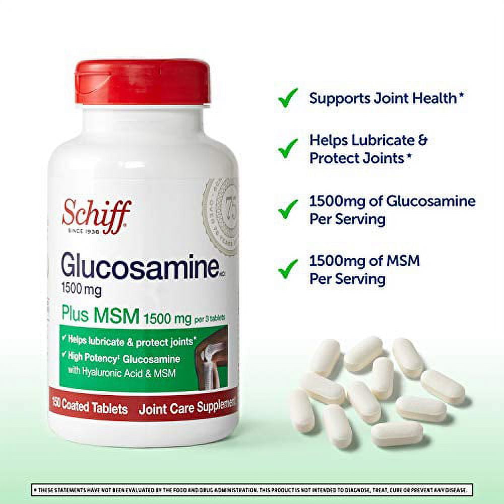 Schiff Glucosamine 1500mg Plus MSM and Hyaluronic Acid, 150 Tablets - Joint Supplement (Pack of 3)