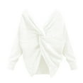 thumbnail image 3 of BOOMILK Sweaters for Women Two Piece V Neck Knotted Over Open Back Knit Sweater Topdacron White, 3 of 4