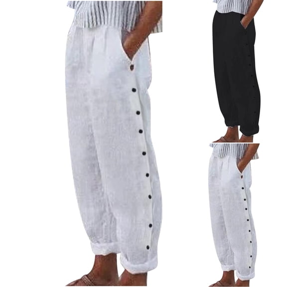 Women's Solid Soft Polyester Casual Elastic Waist Long Pants with Pockets, Pull On Tapered Fit for Everyday Wear, Versatile Work, Commute, Travel, Leisure | TruBelle,Black L