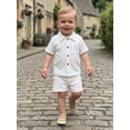 thumbnail image 5 of BemeyourBBs Toddler Baby Boy Summer Clothes 0 6 12 18 24 Months 2 3 4 Years Newborn Baby Boys Summer 2 Piece Outfits Short Sleeve Pocket Button Down Shirt and Shorts Set, 5 of 9