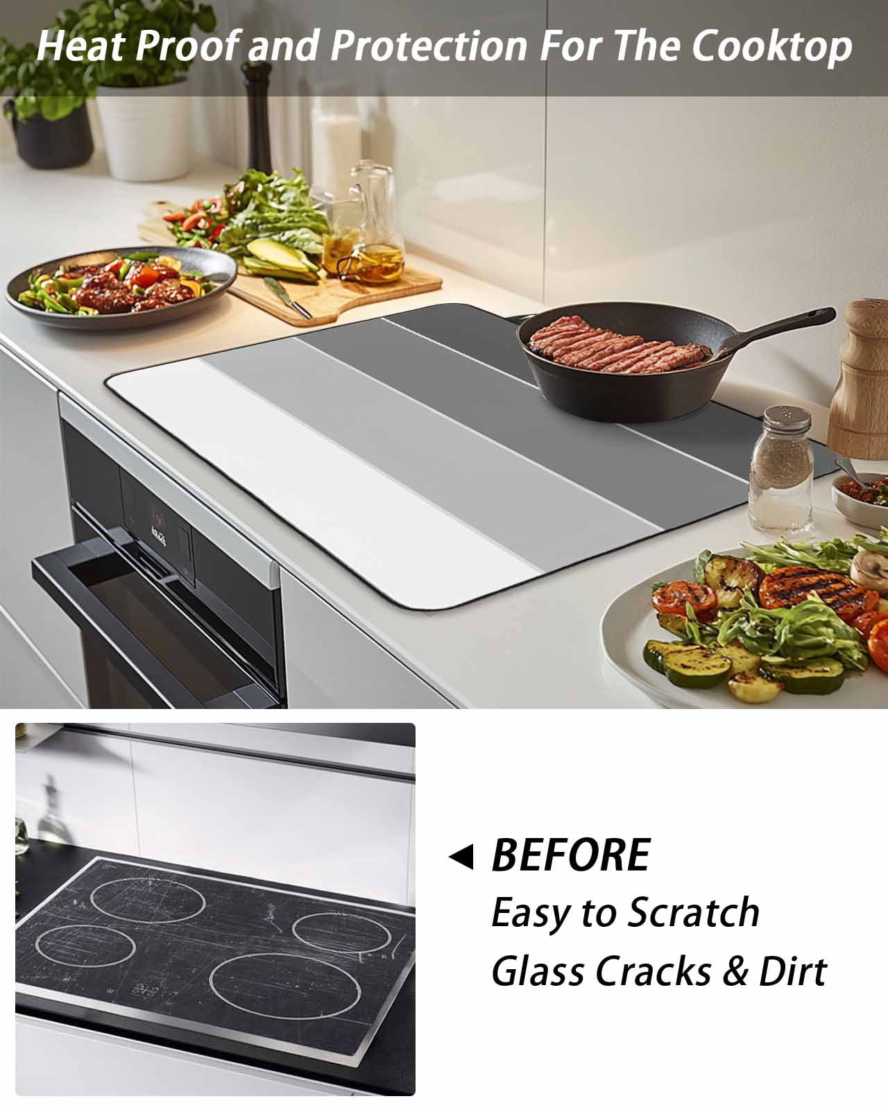Stove Top Covers for Electric Stove, Black Grey Striped Glass Stovetop Cover Protector, Farmhouse Modern Induction Cooktop Protector Oven Mat for Kitchen Countertop 24"x21"