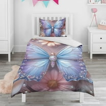 Butterfly with Flowers Duvet Cover and Pillowcase Set for Single Bedding, Bedroom Accessories for Kids Teens