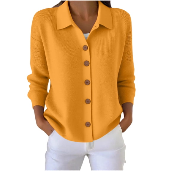 Luvrsol Cardigan for Women Plus Size Lapel Collar Button Down Knit Jacket Long Sleeve Solid Casual Sweater S-3XL
