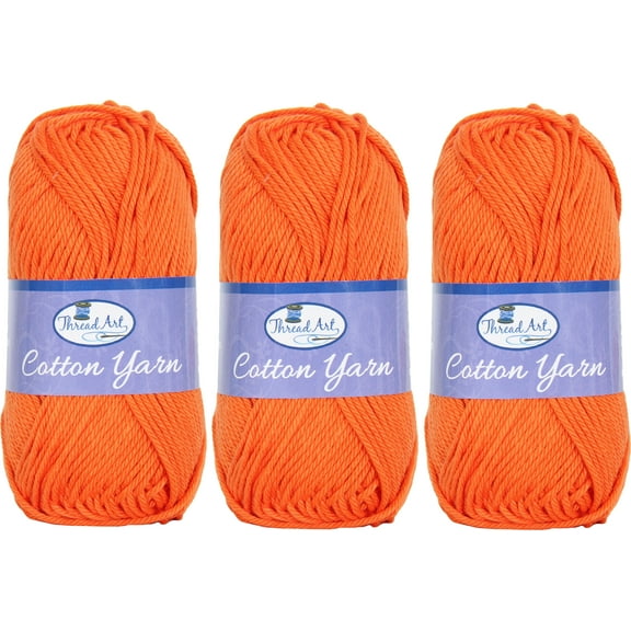 3 Pack Threadart 100% Pure Cotton Crochet Yarn | 50 gram Skeins | Worsted Medium #4 Yarn | 85 yds per Skein | 30 Colors Available | Orange #3510