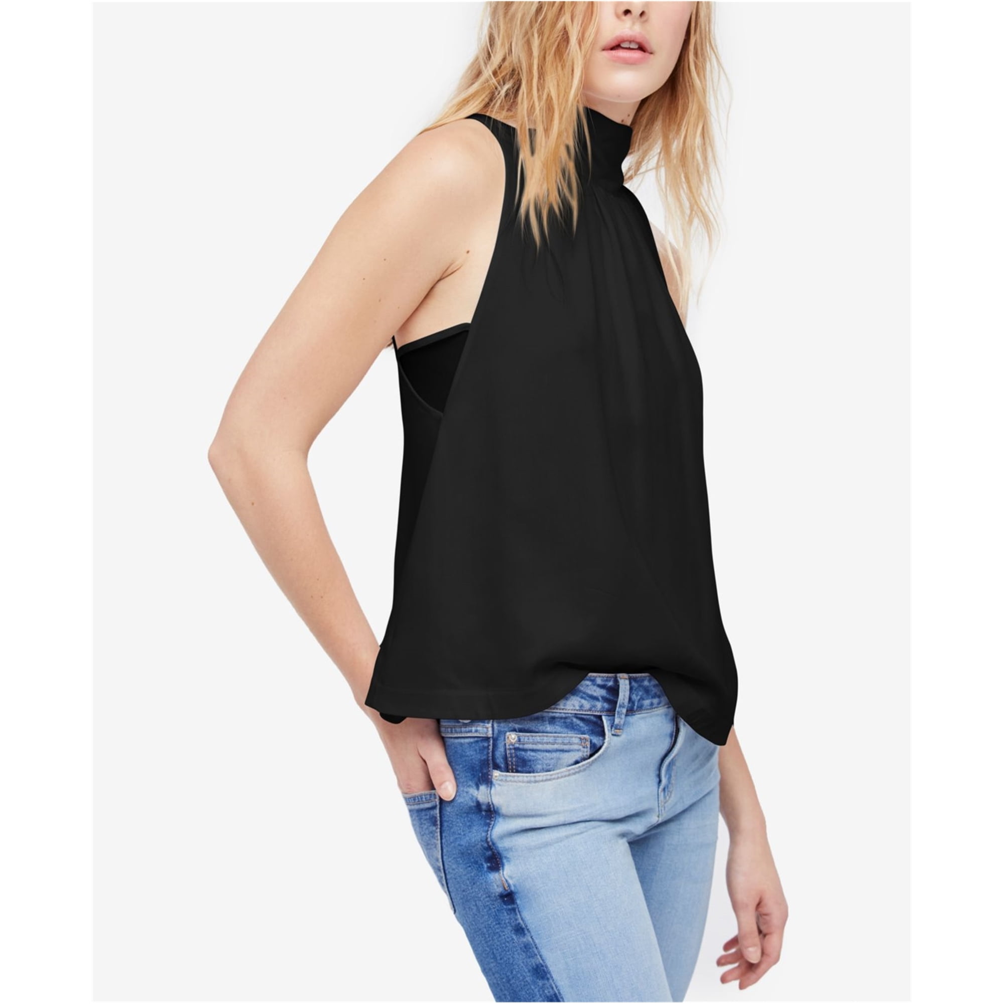 Free People Womens Palm Breeze Mock-Neck Sleeveless Blouse Top ...