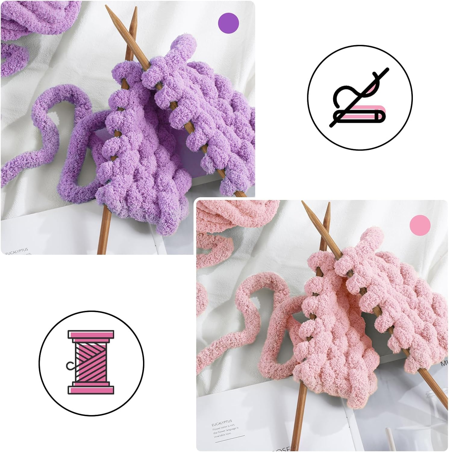 Assorted Chunky Yarn for Crocheting 8 Pack, Fluffy Jumbo Chenille Yarn, Soft Plush Yarn Bulky, Giant Thick Fuzzy Yarn for Hand or Arm Knitting (27 yds,8 oz Each Skein)