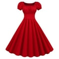thumbnail image 1 of Robes Grande Taille Col Rétro Manches Courtes Robe d'Été Vintage Années 50 Rouge m, 1 of 5