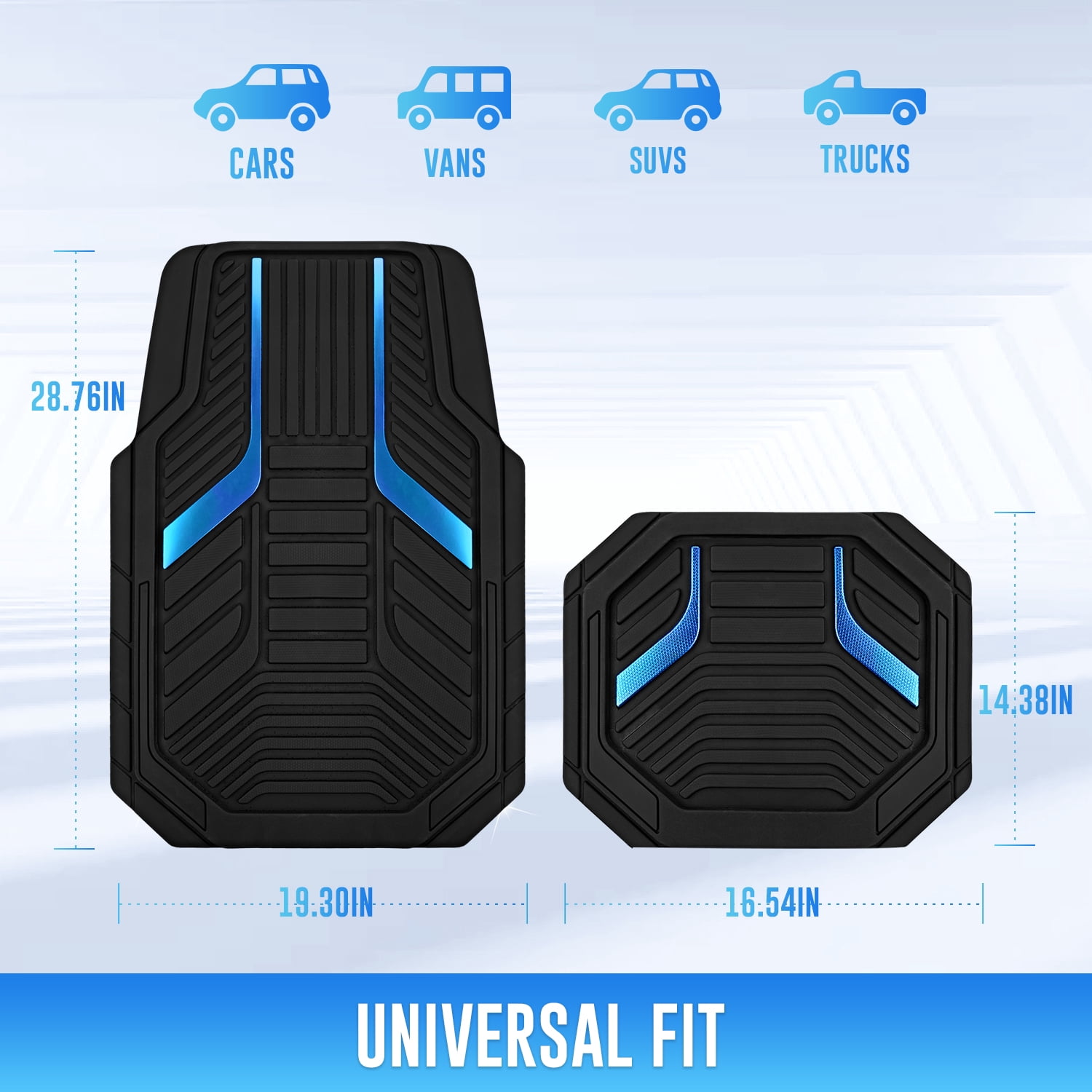 Road Comforts Heavy Duty Rubber Floor Mats Blue Aluminum Film Car Mats Set, Front and Rear Car Mats
