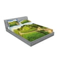 thumbnail image 2 of Ambesonne Nature Fitted Sheet & Pillow Sham Set, Hillside Meadow Trees, Queen, Green Blue, 2 of 2