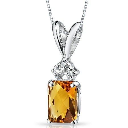Peora 1.00 Carat T.G.W. Radiant-Cut Citrine and Diamond Accent 14kt White Gold Pendant, 18