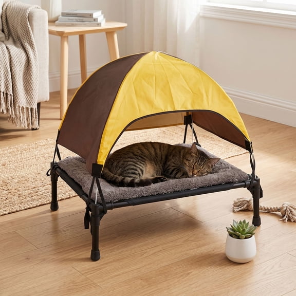 Cat Dog Bed Portable Elevated Pet Cot Bed with Removable Canopy Breathable Dog Cat Tent Bed for Indoor Outdoor and Camping