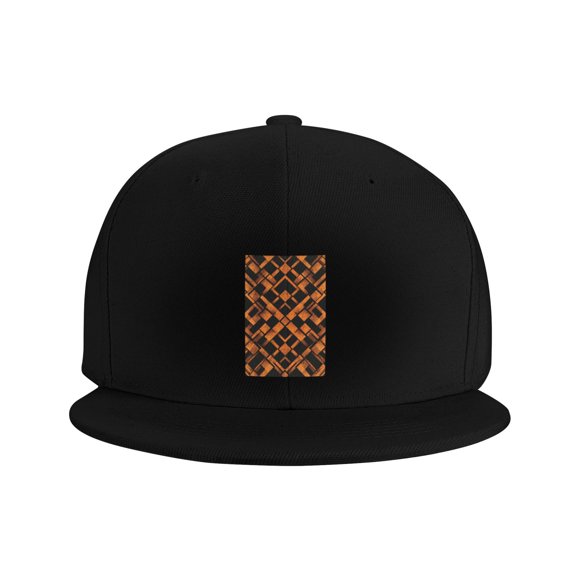 Flat Bill Snapback Hats for Men Women Orange And Black Background Hip Hop Style Plain Baseball Cap Black