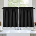 thumbnail image 1 of Haperlare Kitchen Curtains 30"W x 36"L Waffle Woven Textured Light Filtering Cafe Curtains for Bathroom, Black, 2 Panels, 1 of 8