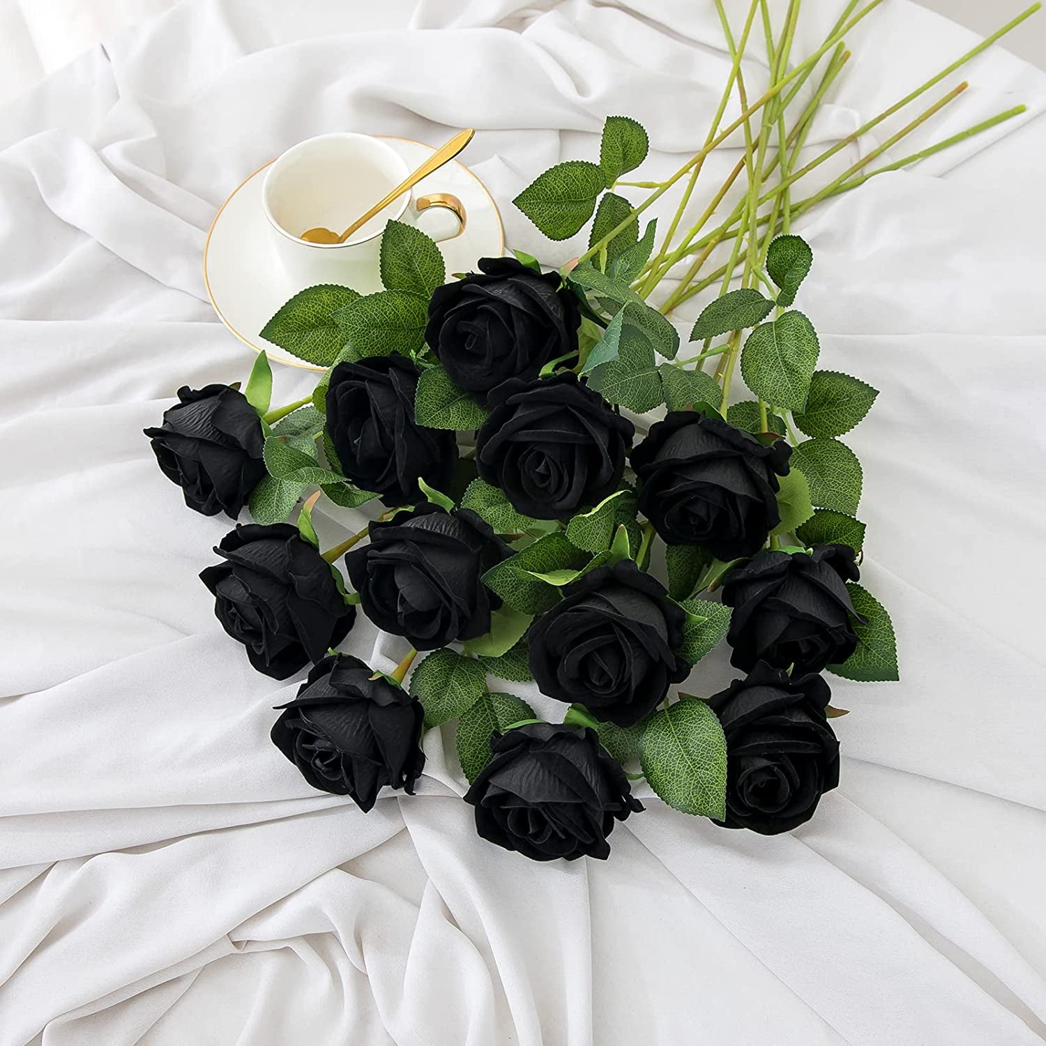 12PCS Artificial Roses Silk Flowers Fake Roses Bouquet Long Stem for Home Wedding Decoration Party (Wine)