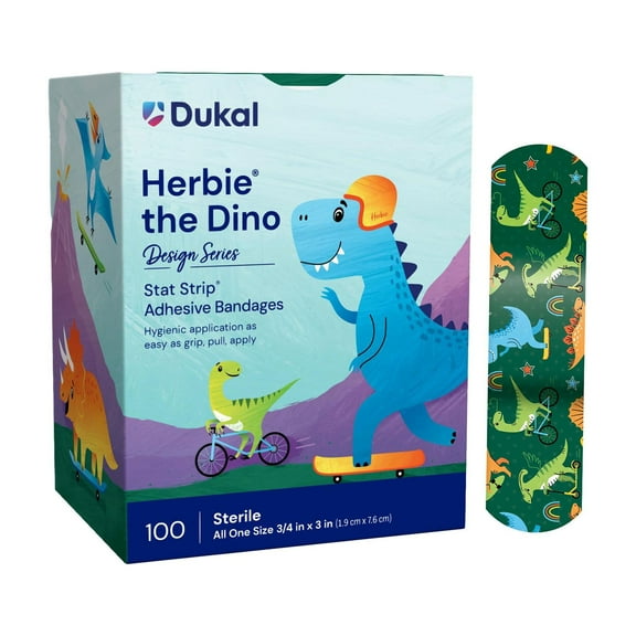 Stat Strip Kid Design (Herbie the Dinosaur) Plastic Adhesive Bandage Sterile .75 x 3" 1200 per Case