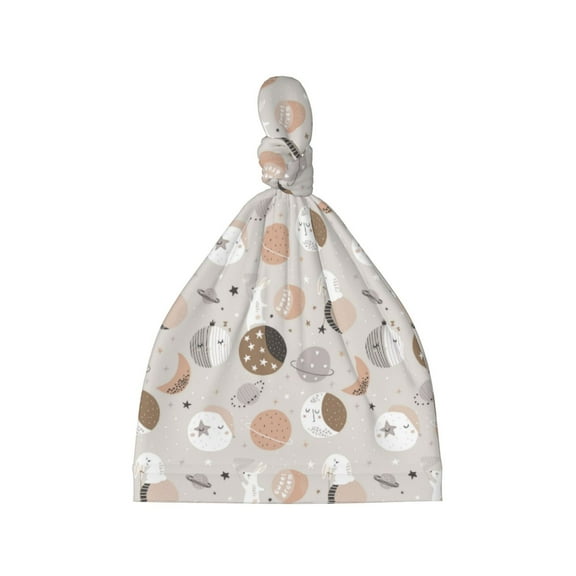 Cauagu Rabbit In Space Print Baby Knot Beanie Hats Newborn Hats Soft Headwear for 0-6 Months Infant Baby Girls Boys Caps