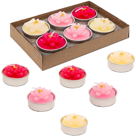 Unscented Cactus Flower Tealight Candles, 6 Pieces for Decor, Party Favors, Wedding & Events