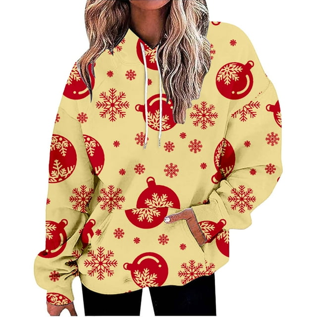 Sweat à Capuche à Manches Longues pour Femmes Imprimé de Noël Mode Hiver Vêtements de Noël