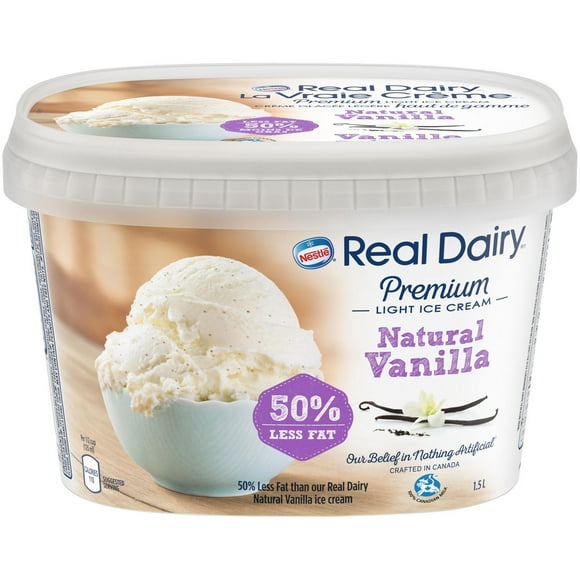 Crème glacée LA VRAIE CRÈME(MD) 50 % moins de gras Vanille naturelle Contenant de 1,5 L 1.5 LT