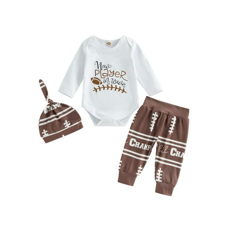 

Baby Boy 3Pcs Outfit Set Romper Pants Hat Coming Home First Birthday Football Game Day Fall Winter Clothes