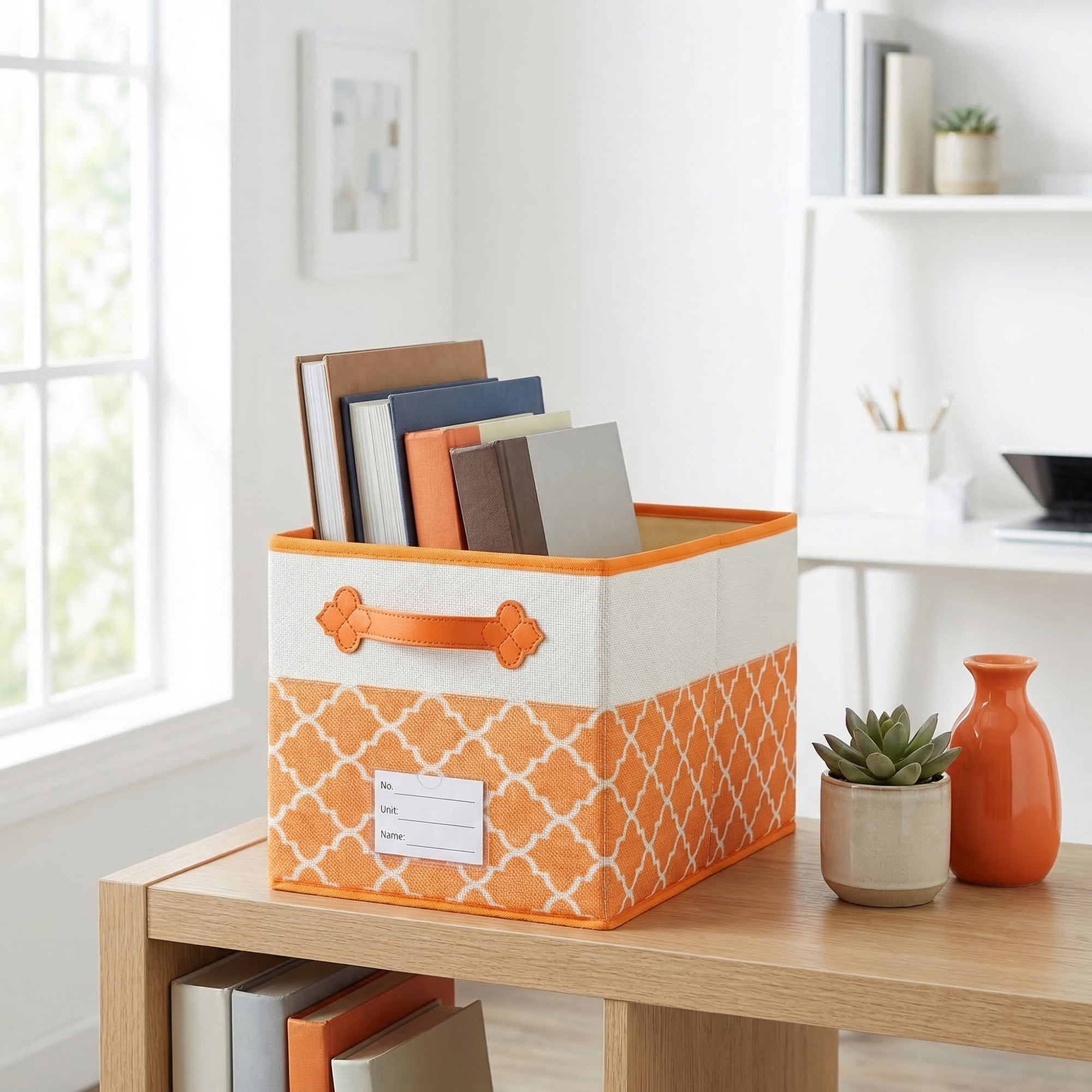 Unique Bargains Storage Basket with Handle for Organizing Objects Orange 17.3"x11.8"x10.6"