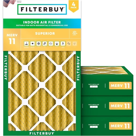 Filterbuy 16x30x4 MERV 11 (MPR 1200) Allergen Defense, Pleated HVAC AC Furnace Air Filters (4-Pack)