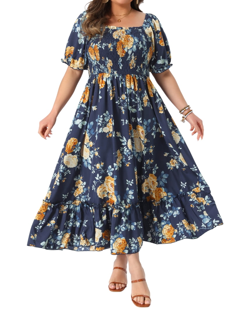 floral beaded blouson tea length dress in navy blush Adrianna Papell Women's Beaded Fit & Flare Dress - Navy Blush Multi