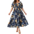 thumbnail image 5 of GRACE & GRANDEUR Women's Plus Size St. Patrick's Day Short Sleeves Square Neck Smocked Boho Floral Maxi Dresses 4X Navy Blue, 5 of 7