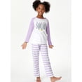 thumbnail image 4 of Beezizac Pajamas for Girls Size 16 Pants & Long Sleeve Jammies Glitter Heart Tween/Teens Fall Cloths Set Purple, 4 of 7