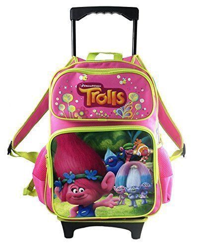 Dreamworks Trolls Poppy 16" Rolling/Roller Large Girls School Backpack 