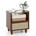 thumbnail image 1 of Gymax Bamboo Rattan Nightstand Boho Bedside End Table w/ Drawer & Wood Legs Brown, 1 of 9