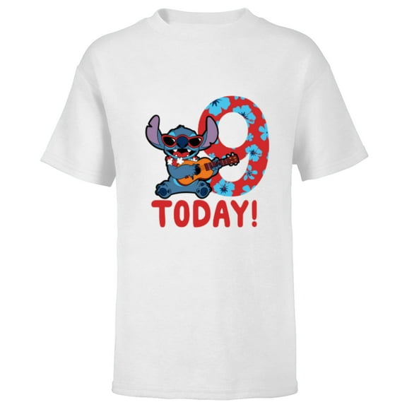 Disney Lilo & Stitch Tropical Birthday 9 Years Old Today - Short Sleeve T-Shirt for Kids - Customized-White